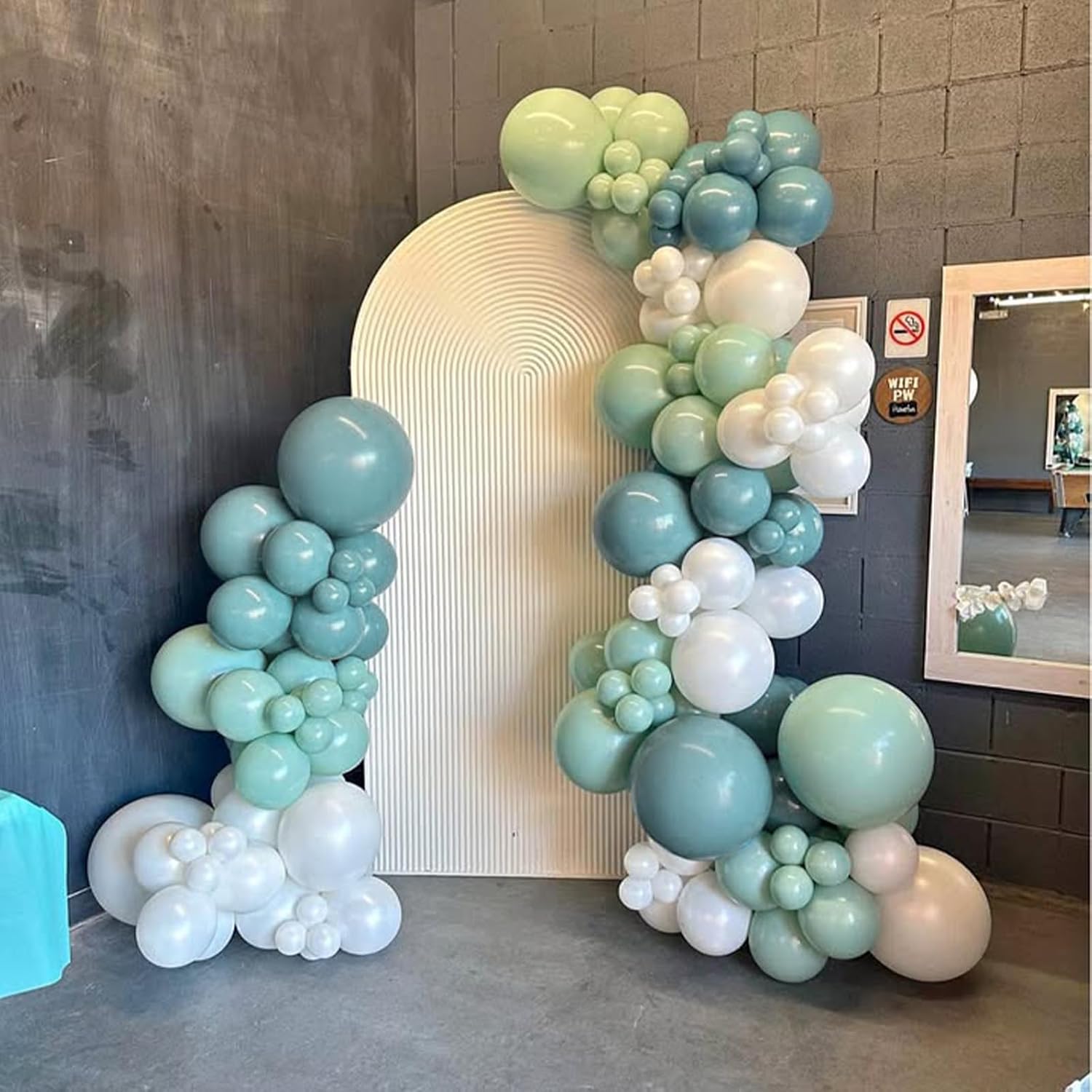 Sage Green and White Balloons, 12 Inch Olive Green Dusty Slate Blue Ivory White Clear Latex Helium Party Balloons for Boys Birthday Baby Shower Wedding  Woodland Jungle Theme Party Decorations