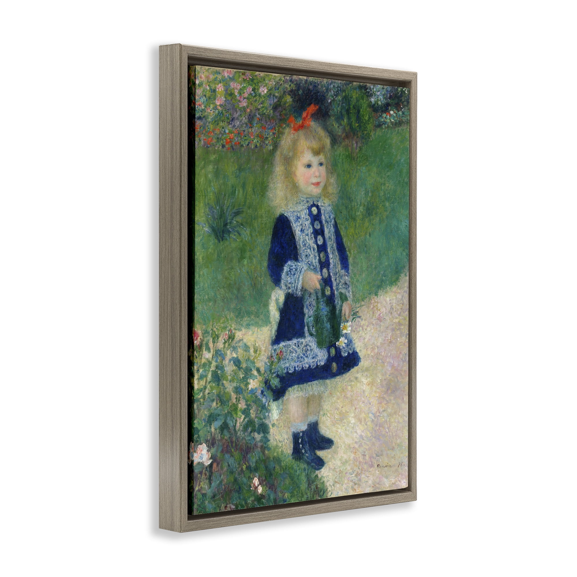 Stupell Industries Girl With Watering Can Brown Framed Floater Canvas Wall Art, design by Tina LeCour