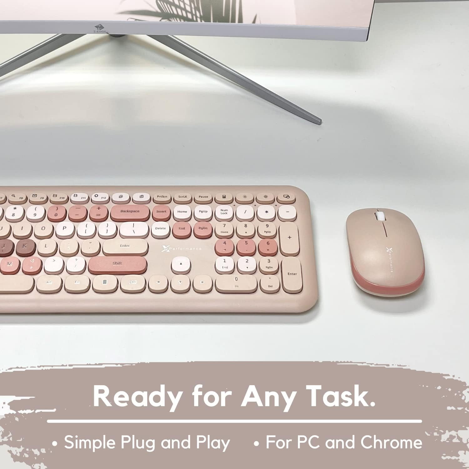 X9 Performance Colorful Keyboard and Mouse Combo - 2.4Ghz Wireless - Transform Your Space with a Cute Wireless Keyboard and Mouse Set (110 Keys and 18 Shortcuts) - for PC and Chrome (Brown)