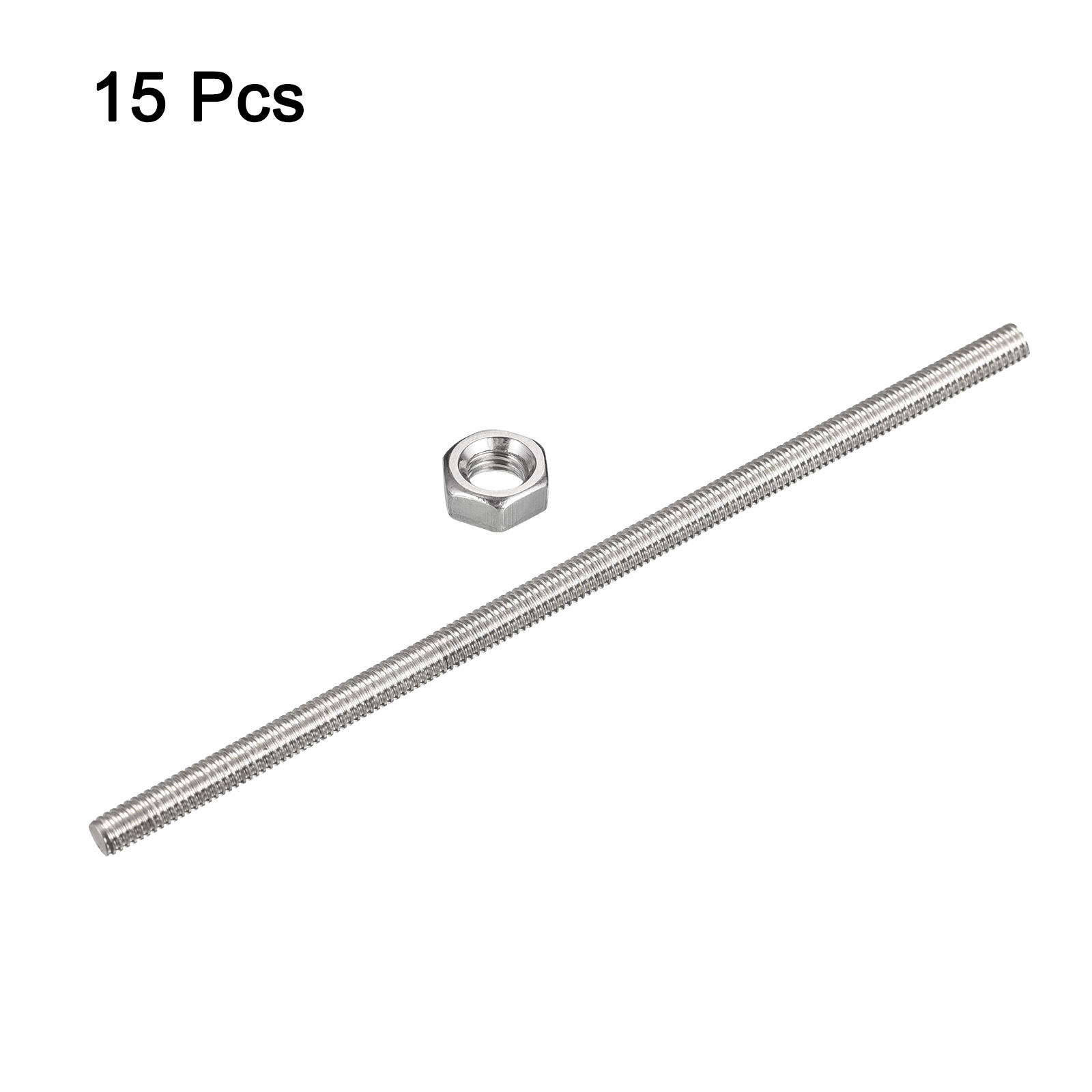 Uxcell 15Pack M12 x 300mm Fully Threaded Rod w 15Pack Hex Nuts, 1.75mm Pitch 304 Stainless Steel Right Hand Threaded Rod