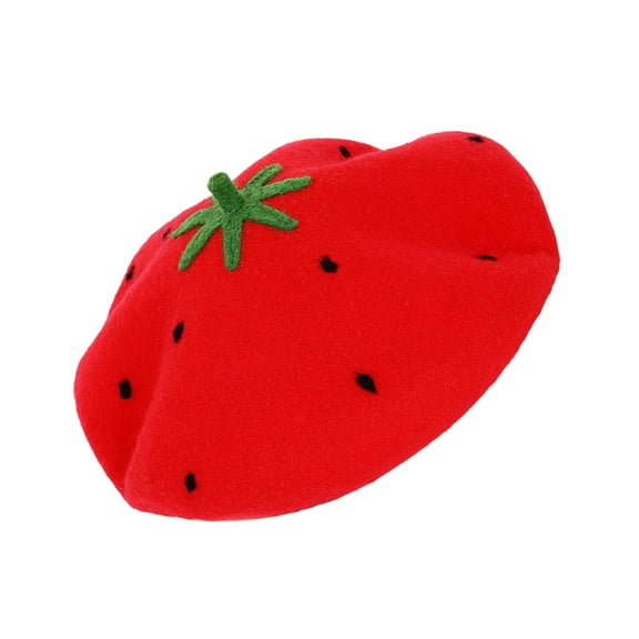Aellinatey Handmade Strawberry Beret Hat Unique Wool Felted Beret Trendy Women Beret
