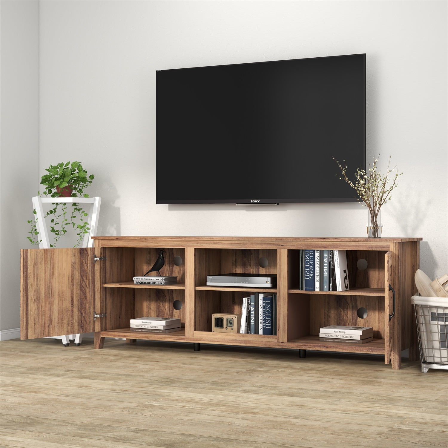 Kadyn Modern Farmhouse TV Stand, Particle Board TV Console with Two Doors, Media Console Entertainment Center for TVs up to 60", Light Brown