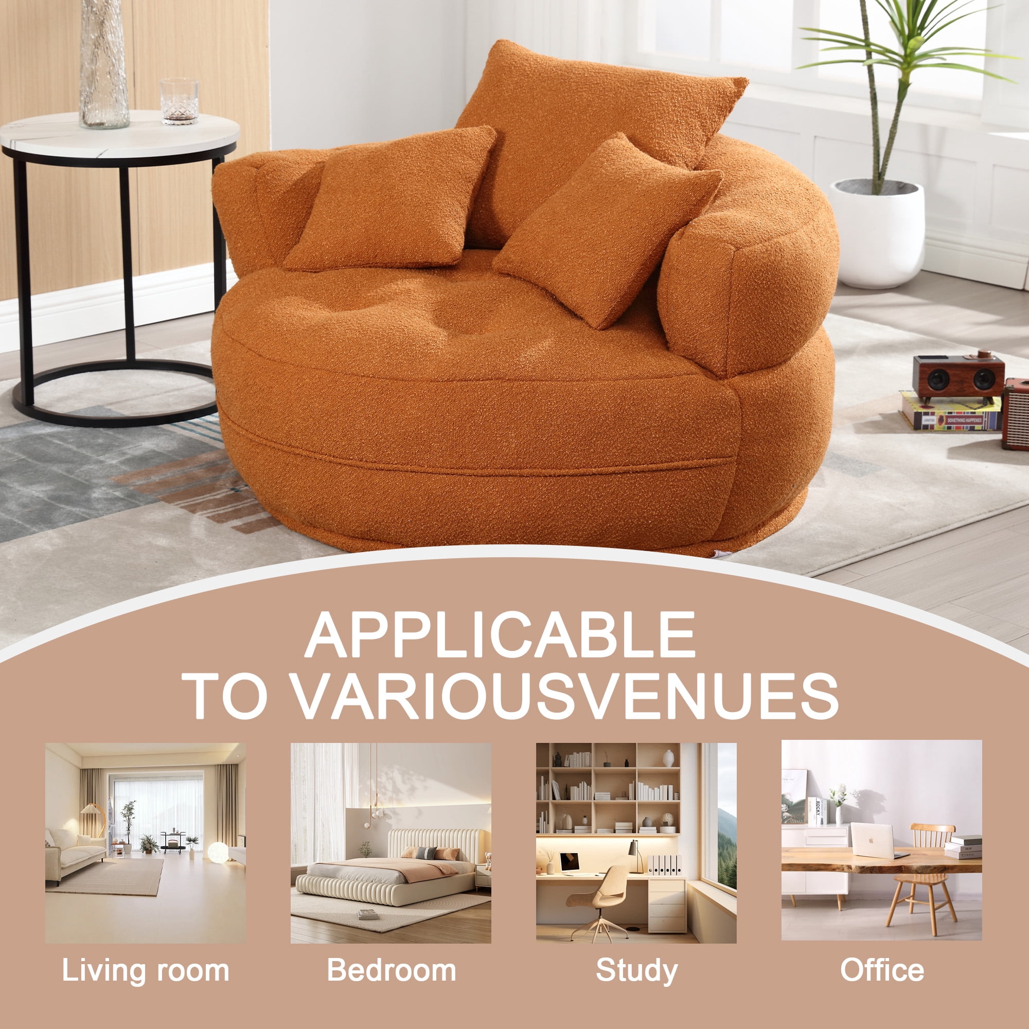 MOONMISS Orange Round Accent Chair with Tufted Seat