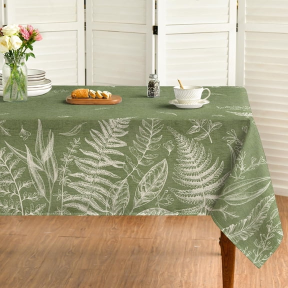 Spring Tablecloth 60×84 Inch Rectangular, Green Plants Wild Fern Washable Table Cover for Party Picnic Dinner Decor