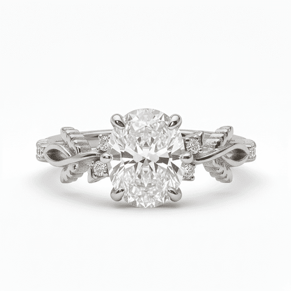 Auory Nature-Inspired 1.17 Carat Oval Shaped Moissanite Solitaire Engagement Ring in 18K White Gold Plating over Silver for Women