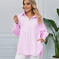 thumbnail image 3 of Mawalde Womens Striped Button Down Shirts Long Sleeve Tunic Tops Pink S, 3 of 7