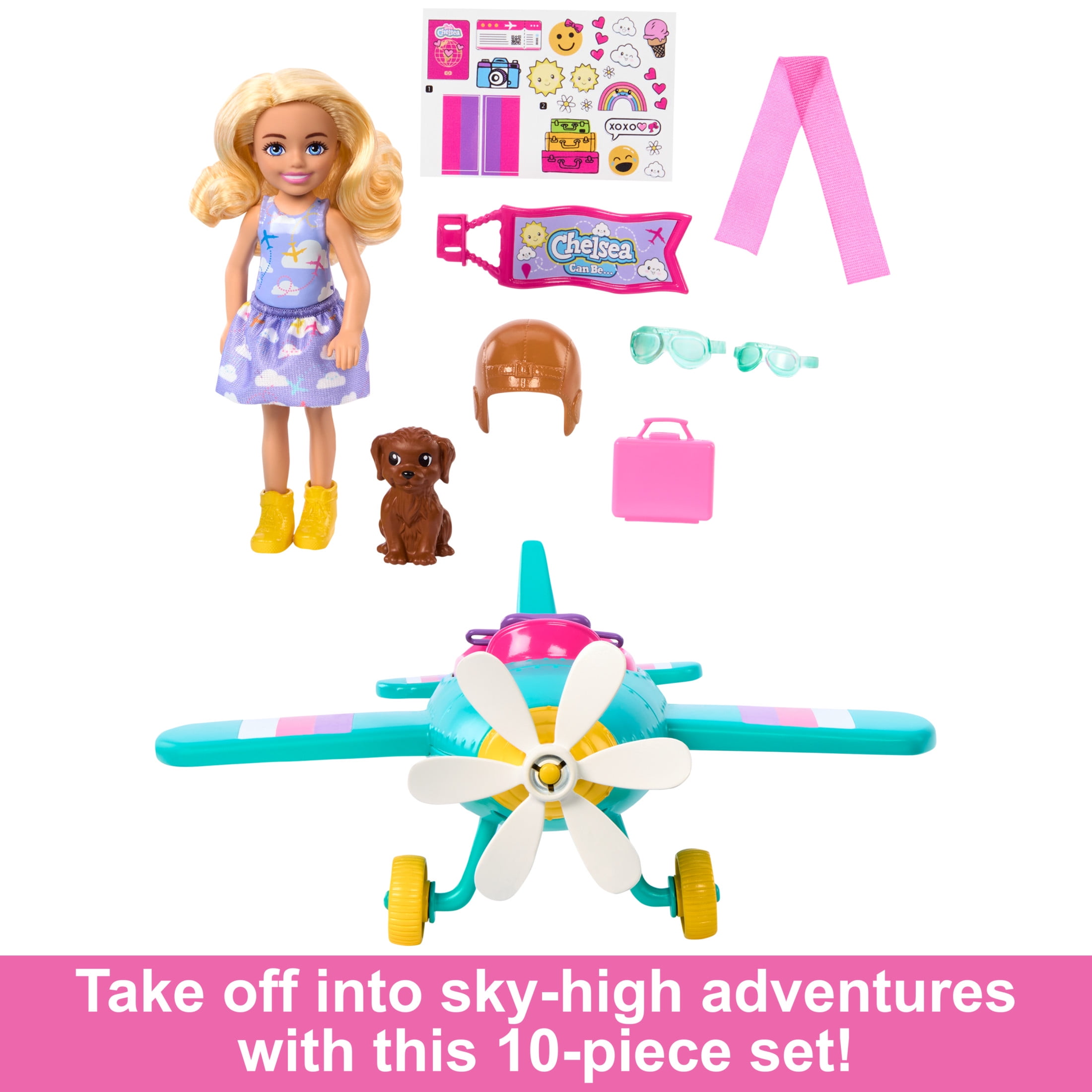 Barbie Chelsea Can Be... Plane Doll & Playset, 2-Seater Aircraft with Spinning Propellor & 7 Accessories