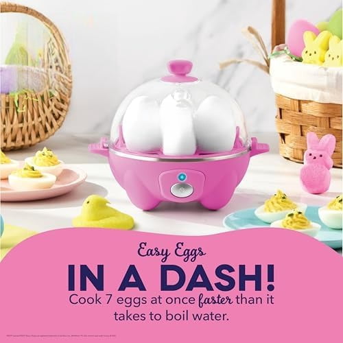 PEEPS &  Rapid Egg Cooker - Boiler, Poacher & Steamer - Includes Measuring & Recipe Guide - Dishwasher Safe - BPA Free - Holds 7 Eggs, Pink