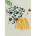 thumbnail image 4 of Toddler Kid Boys 2 Pcs Outfits Suits, Lapel Buttons Printed Short Sleeve Shirts with Solid Color Short Pants, 4 of 9