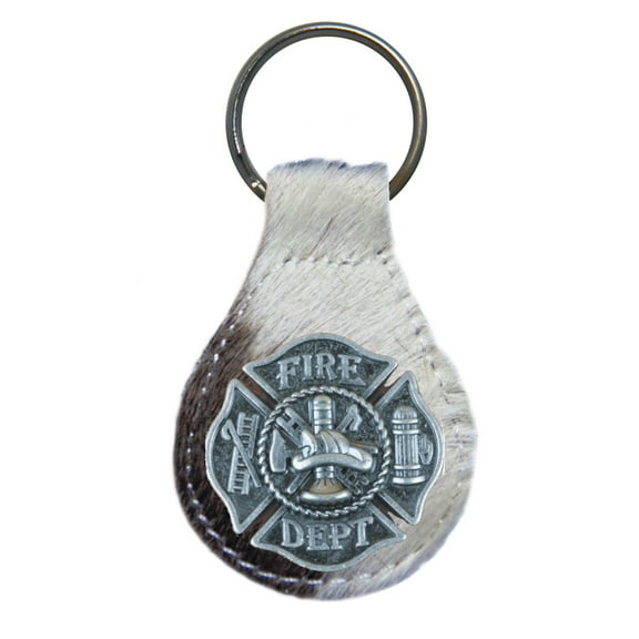 Fire Fighter Maltese Cross leather key fob or keychain Hair