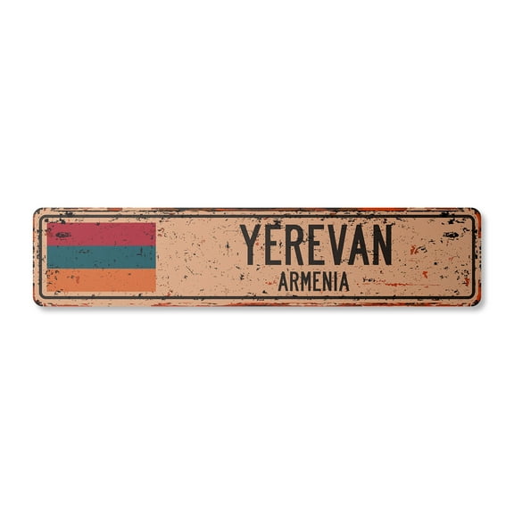 YEREVAN ARMENIA Vintage Aluminum Street Sign Armenian flag city country road rustic metal tin wall gift | Indoor/Outdoor | 24" Wide