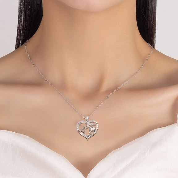 Horse Necklace for Women Heart Horse Pendant Necklace Sparkling Rhinestone Family Love Jewelry Gift for Mother Daughter Birthday Mother's Day