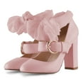 thumbnail image 4 of YDN Women Chic Closed Toe Bow Tie Mary Jane Pumps Buckle Strap Block High Heels Lovely Dress Ballroom Shoes Size 9 Pink, 4 of 4