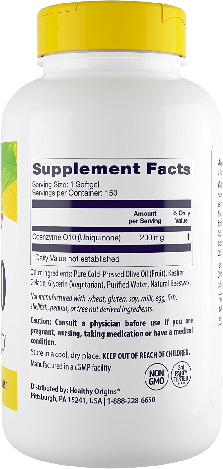 Healthy Origins CoQ10 200 mg (Kaneka Q10, Non-GMO, Gluten Free, Heart Support, Energy Support), 150 Softgels
