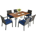 thumbnail image 6 of Patiojoy 7- Piece Patio Dining Furniture Set Acacia Wood and Wicker Dining Table Armchairs Navy, 6 of 7