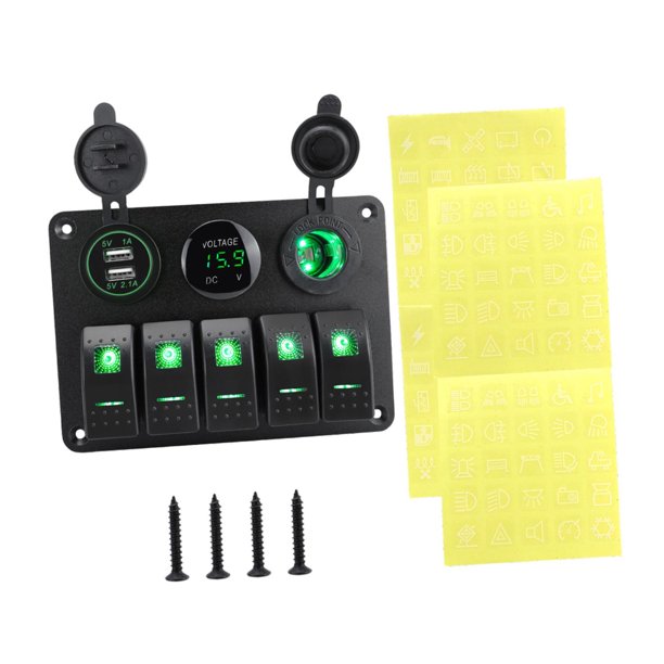 Panel de interruptor marino genérico de aluminio con interruptor de 5 bandas para coche Verde