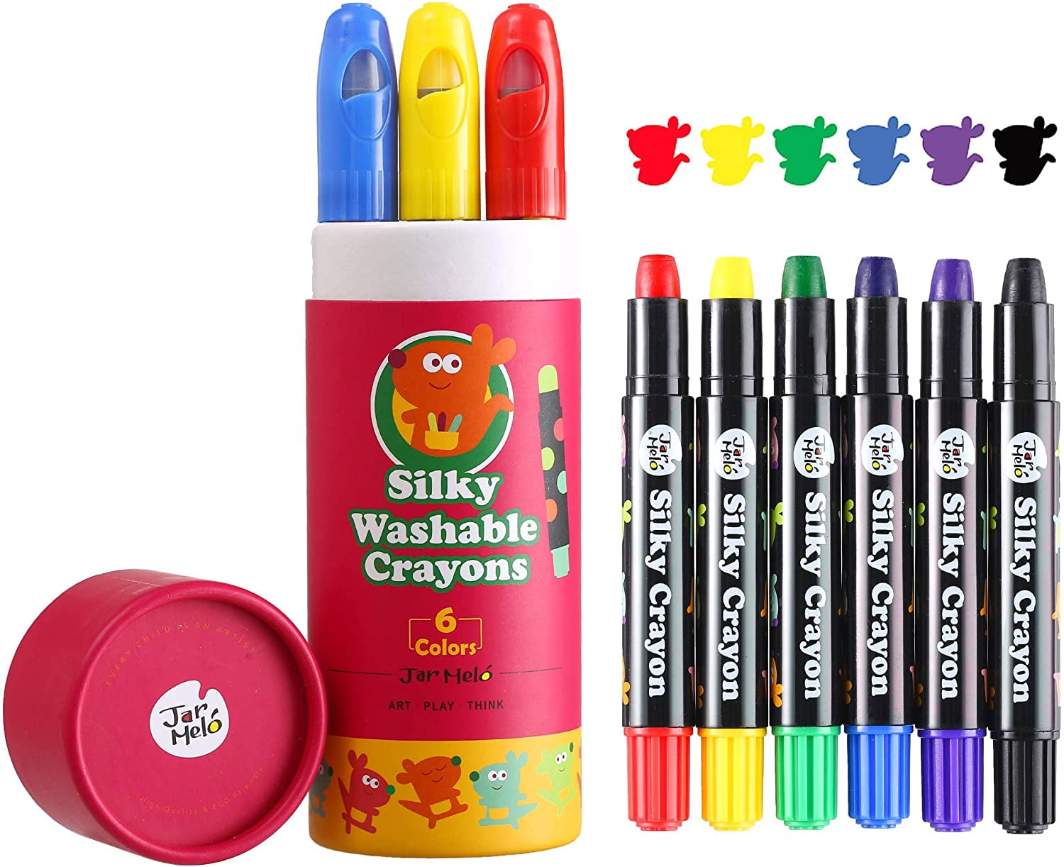 6 Colors Baby Roo JarMelo Silky Washable Crayon Kid's Toddler Art Non toxic 