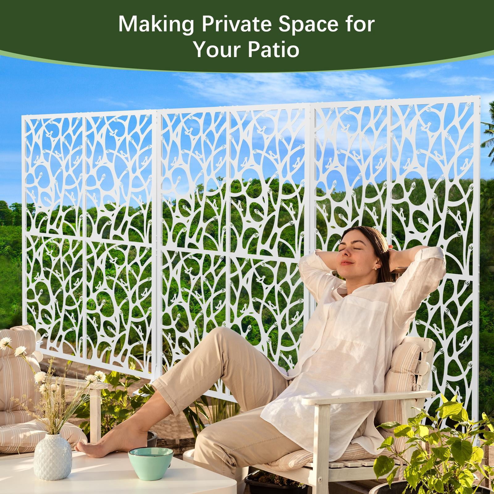 Holaki Metal Privacy Screen, 72" H x 45.3" W, Freestanding Decorative Room Divider for Balcony, Patio, Garden, Waterproof & Rustproof with Bird Shape Hollow Design, Easy Assembly