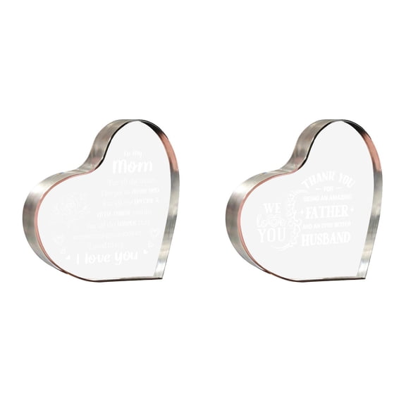 YWIYIUD 2PCS Gifts for Mom Dad Birthday, Anniversary Heart Shaped Acrylic Keepsake, Heart Shaped Acrylic Block Mother's Day Father's Day Present 4inch