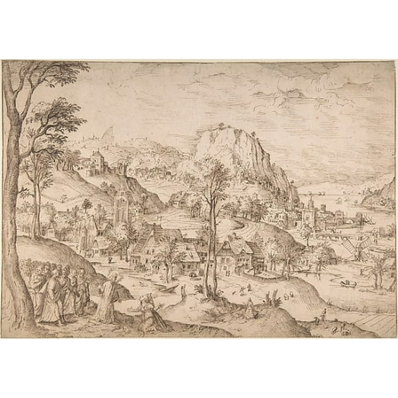 Panoramic Mountainous Estuary Landscape, with Christ and the Woman of Canaan Poster Print by Lucas Gassel (Flemish, Helmond ca. 1495/1500  �ca. 1570 Brussels) (18 x 24)