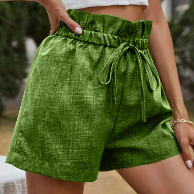 Samickarr Summer Savings Clearance!Sweat Shorts For Women'S Solid Paperbag  Shorts Ruffle High Waist Shorts Casual Wide Leg Bowknot Tie Belted Shorts  Running Shorts Drawstring Shorts With Pockets 