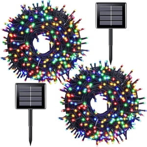 GLUAAE Christmas solar lights 39ft 100 LED Waterproof Outdoor Decoration Lighting for Patio,Lawn,Garden,Holiday,Christmas, Decorations (Multi-color)-2Pack