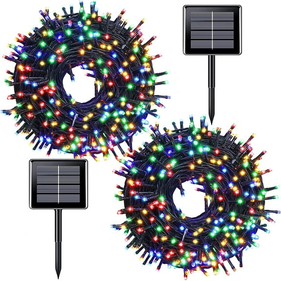 GLUAAE Christmas solar lights 39ft 100 LED Waterproof Outdoor Decoration Lighting for Patio,Lawn,Garden,Holiday,Christmas, Decorations (Multi-color)-2Pack