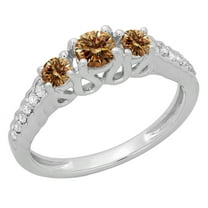 Dazzlingrock Collection 0.75 Carat (ctw) 14K Champagne & White Diamond 3 Stone Engagement Ring 3/4 CT, White Gold, Size 9