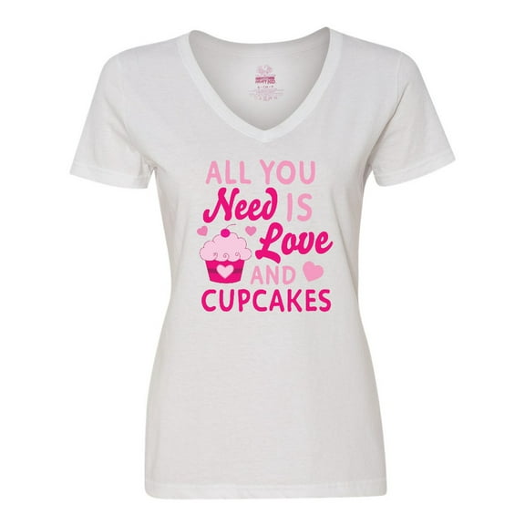 Inktastic Valentines Day All You Need is Love and Cupcakes Women's V-Neck T-Shirt