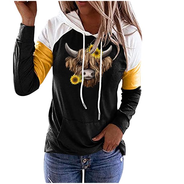 ICHUANYI Liquidación Moda Mujer Manga Larga Camiseta Impresión Con Capucha Bolsillos Blusa Tops ICHUANYI WER202308255139