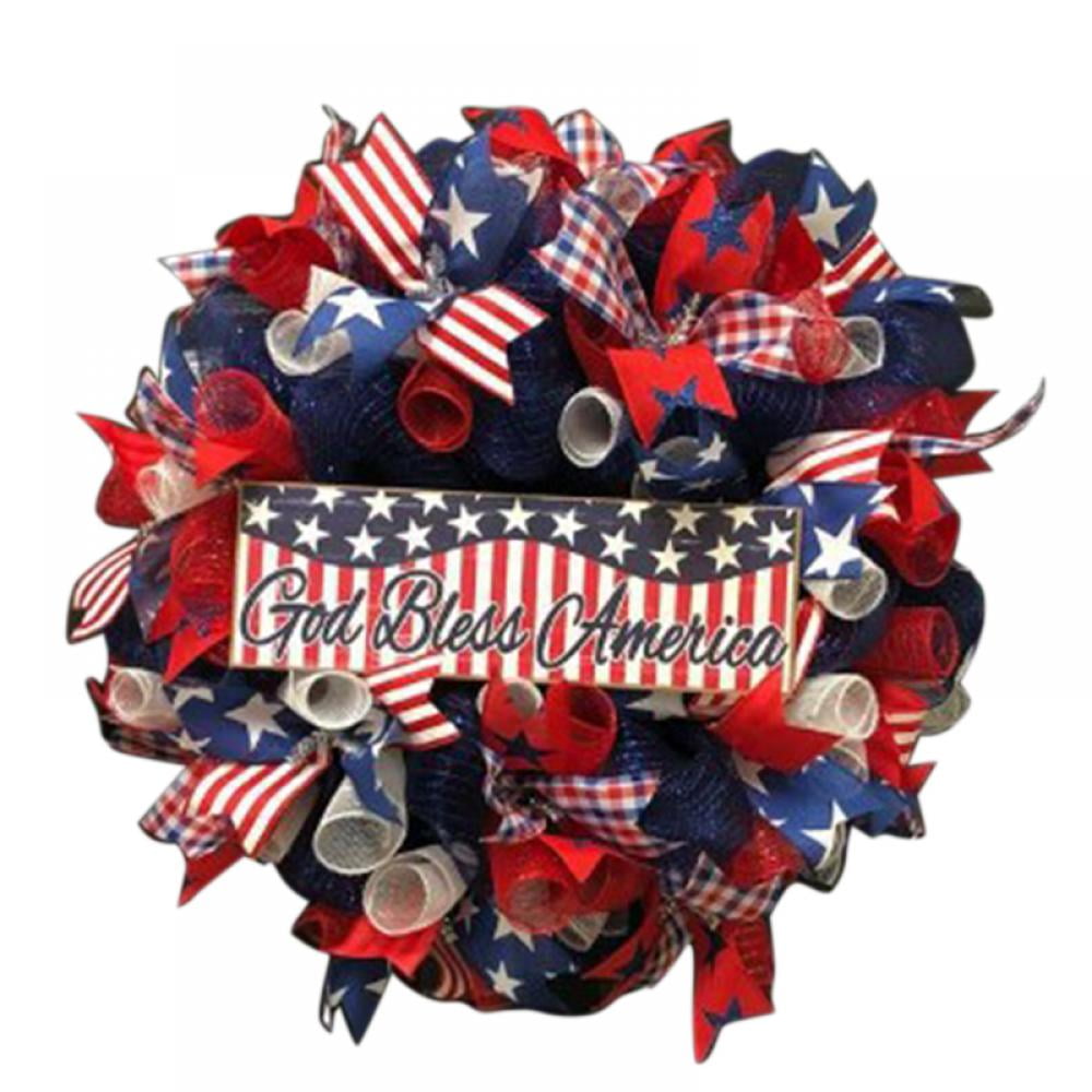 16" Diameter Lighted Patriotic Blossoms 4th of July Welcome Door Wreath 