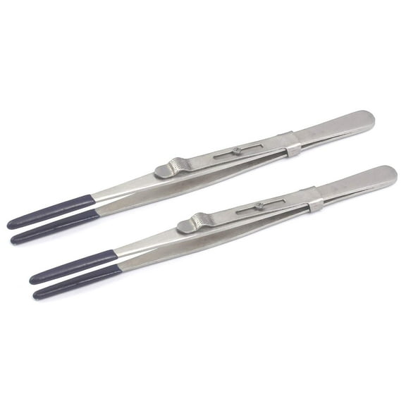 OdontoMed2011 Pack of 2 Tweezers Slide Lock & Pvc Rubber Coated Tips Non Marring Tweezer 6" Hobby Crafts