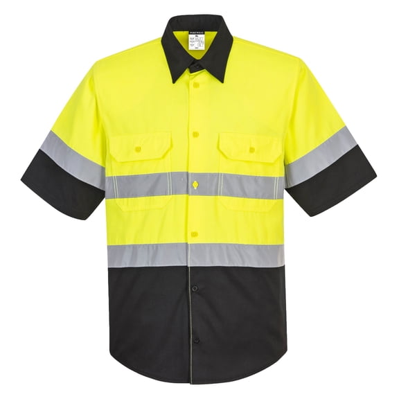 Portwest E067 Mens Reflective Two-Tone Hi-Vis Short Sleeve Work Shirt Yellow/Black, 3X-Large