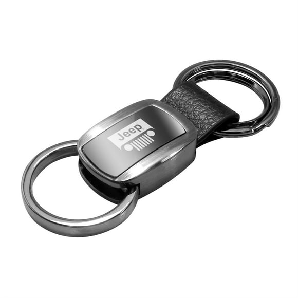 AU-TOMOTIVE GOLD Metal with Genuine Leather Accent Key Chain for Jeep (Gunmetal)