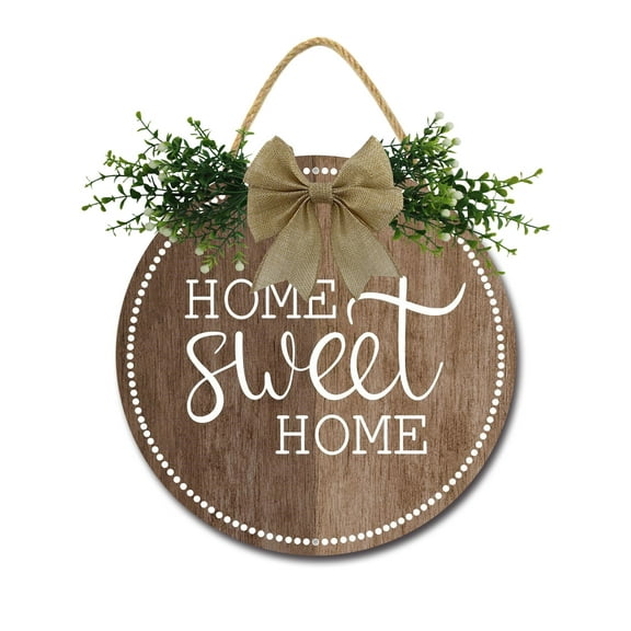 Home Sweet Home Door Sign Home Decor Round Wood Wreaths Wall Hanging Sign Farmhouse Porch Sign Front Door Decoration for Housewarming Gift All Seasons Holiday,11In