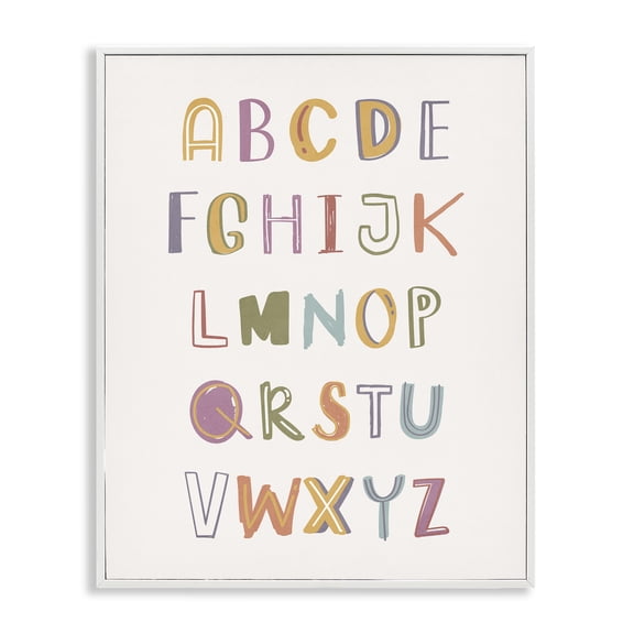 Stupell Industries Soft Doodle Alphabet Education Painting White Framed Art Print Wall Art, 11 x 14