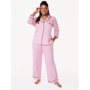 Joyspun Women's Notch Collar Cotton Blend Pajama Set