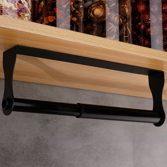 Paper Towel Holder, Black Stainless Steel Under Cabinet Wall Mount, Self-Adhesive Kitchen Roll Rack, Heavy-Duty Organization Storage