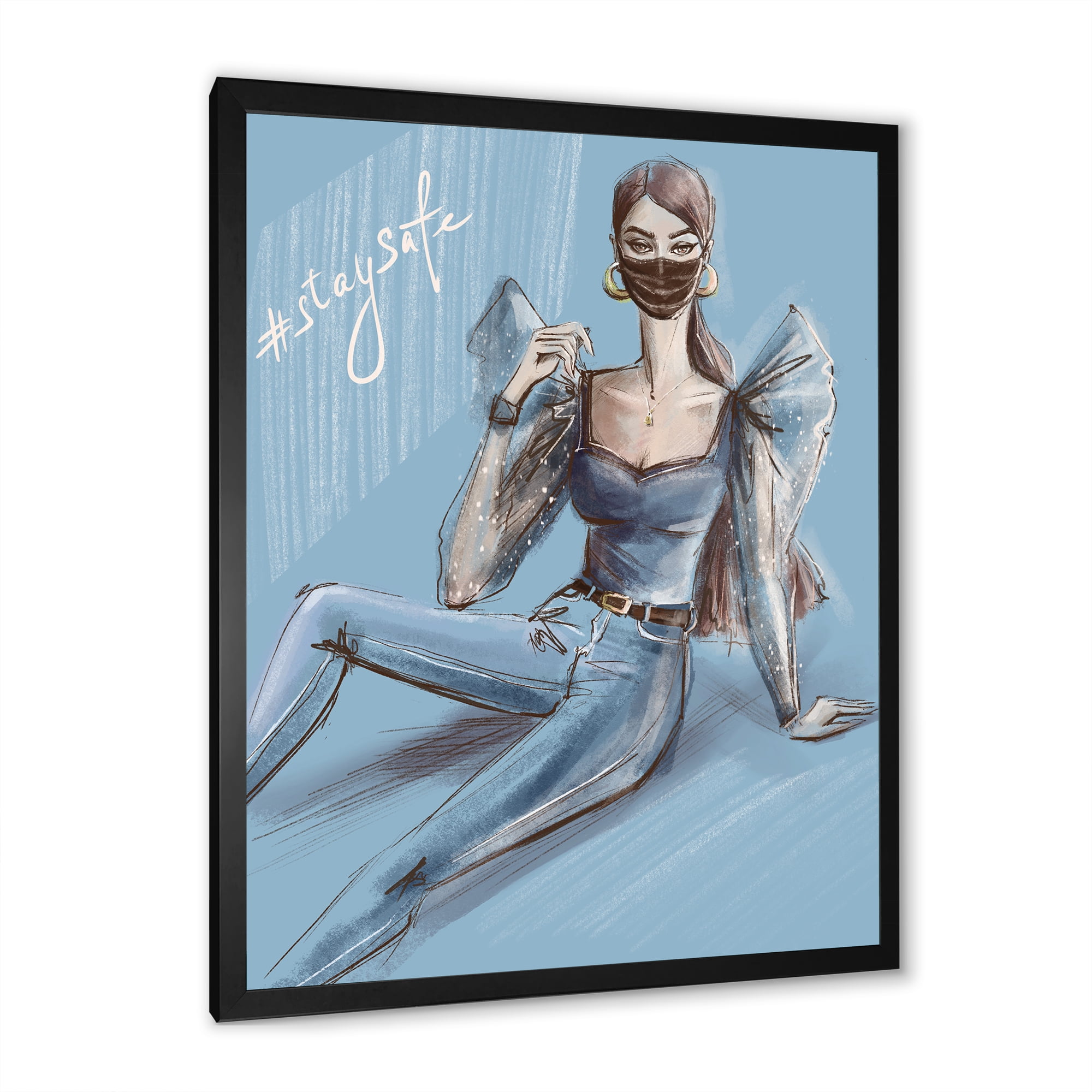 Designart 'Stylish Beautiful Woman Wearing Medical Mask' Traditional Framed Art Print