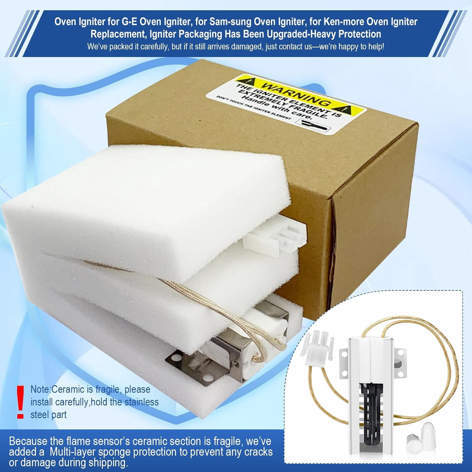 WB13K21 Gas Ran Oven Igniter,Oven Igniter for G-E Frigi-daire Hot-point Ken-more Sam-sung Gas Oven Igniter 5303935066,WB13K0021,WB13K10026, WB13T10045,Replace DG94-00520A Norton 501a,AP2020569 Etc.