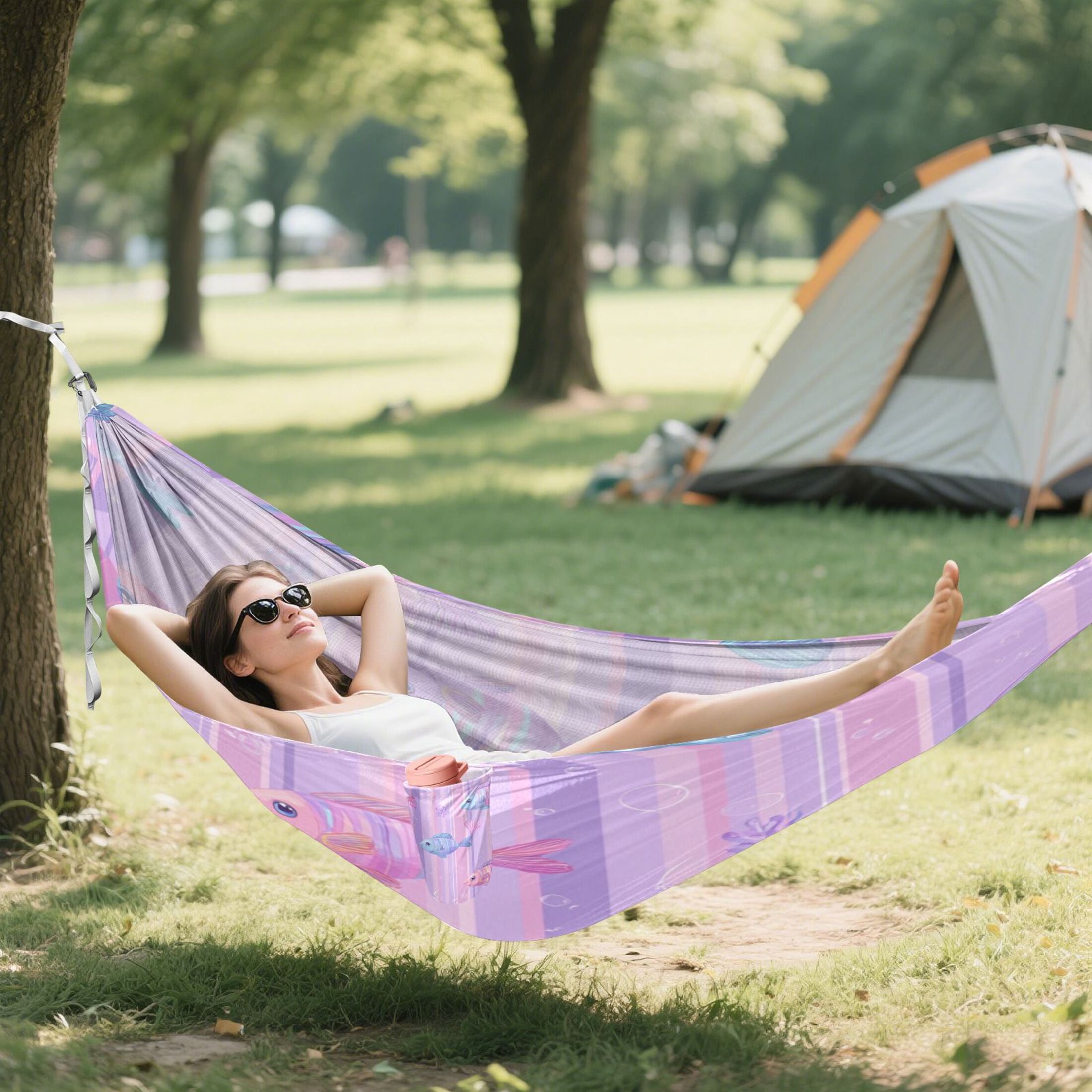 Hammock Camping Hammock Nylon Portable Hammock Travel Camping Hammock Pink Striped Fish Pattern