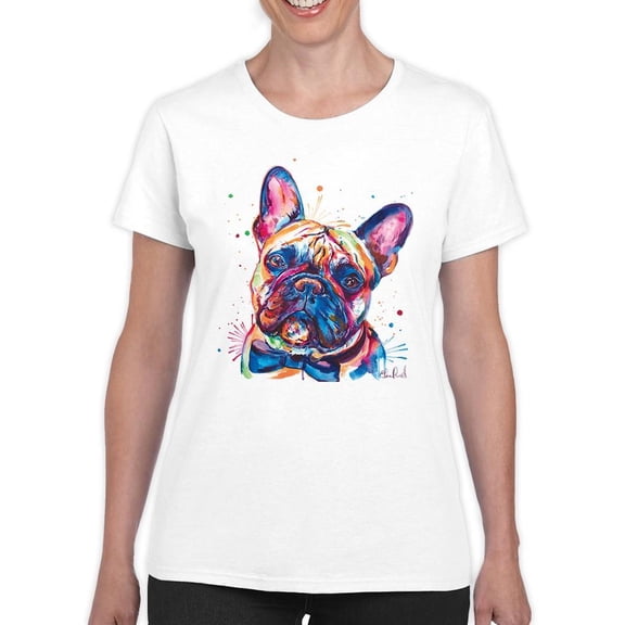 Pastell Colorful French Bulldog T-Shirt Women -Weekday Best Designs, Female Large