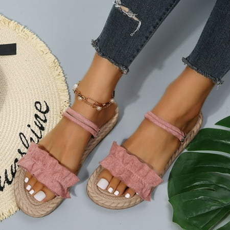 

eczipvz Womens Shoes Womens Slippers Women s Simple Synthetic Leather Strap Slide Sandal Pink