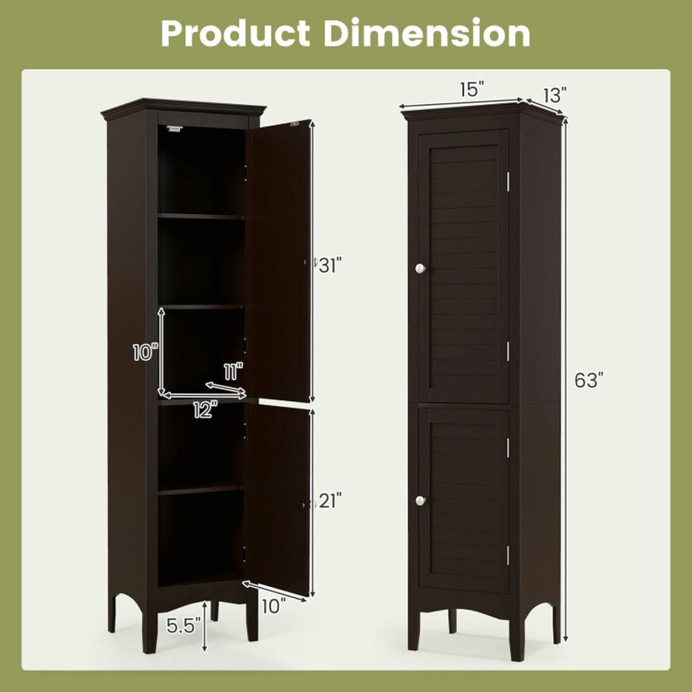 Finihen Bathroom Storage Cabinet, Bathroom Floor Cabinet, Tall Bathroom Floor Cabinet with Shutter Doors and Adjustable Shelf, for Bathroom, Living Room, Bedroom, Kitchen, Brown Finihen Bathroom Storage Cabinet, Bathroom Floor Cabinet, Tall Bathroom Floor Cabinet with Shutter Doors and Adjustable Shelf, for Bathroom, Living Room, Bedroom, Kitchen, Brown