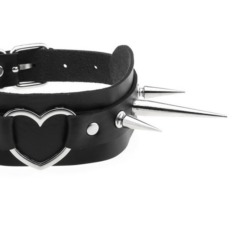 Choker Necklace Faux Leather Heart Adjustable Studded Goth Choker Collar Necklace for Women, Adult Unisex, Size: One size, White