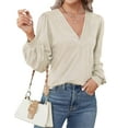 thumbnail image 3 of Fantaslook Deep V Neck Womens Tops Fall Long Puff Sleeve Shirts Dressy Casual Tunic Blouses, 3 of 8