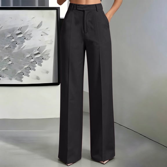 Karymi Jeans for Women High Waist Wide Leg Dress Pants, Casual Business Trousers with Pockets, Elegant Solid Color Straight Leg Suit Pants Wide Leg Pants Woman