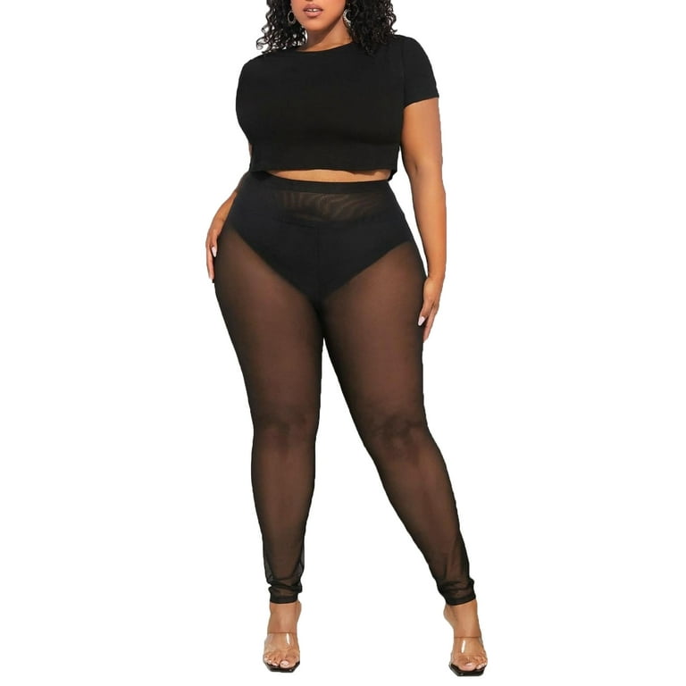 Women's Sexy Plain Regular Black Long Plus Size Leggings US30 (7X)