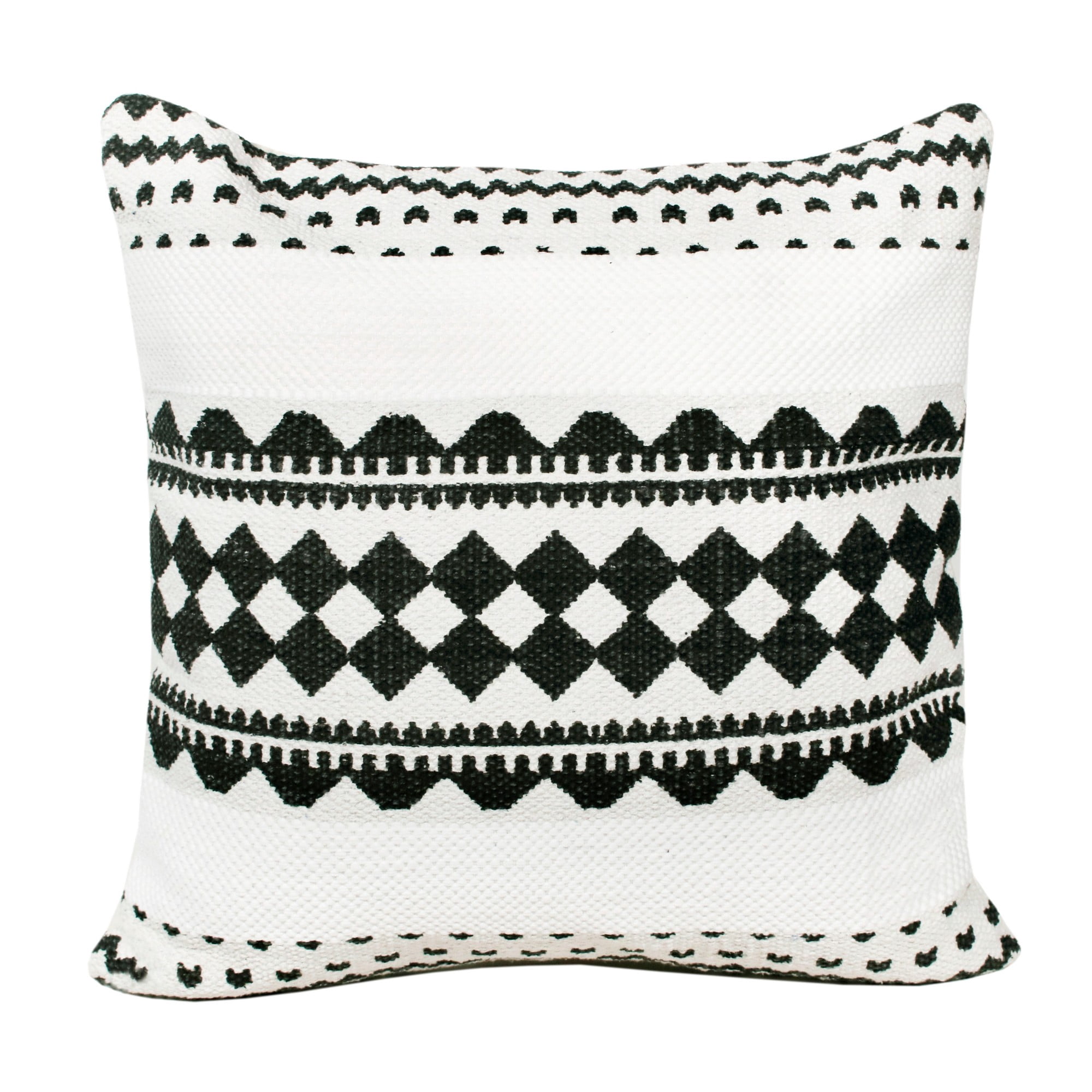Harlow Hill Handwoven Geometric Diamond Throw Pillow Cover - 20" - White and Black