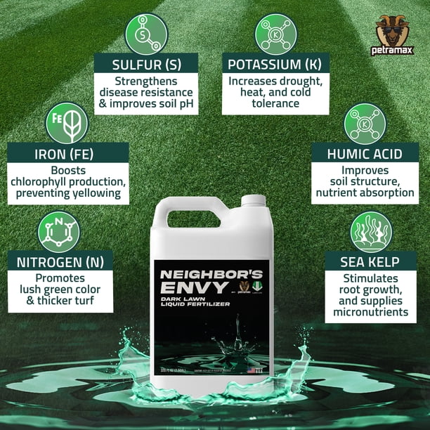 PetraMax Neighbors Envy Grass Lawn & Garden Fertilizer, 2.5 Gallon